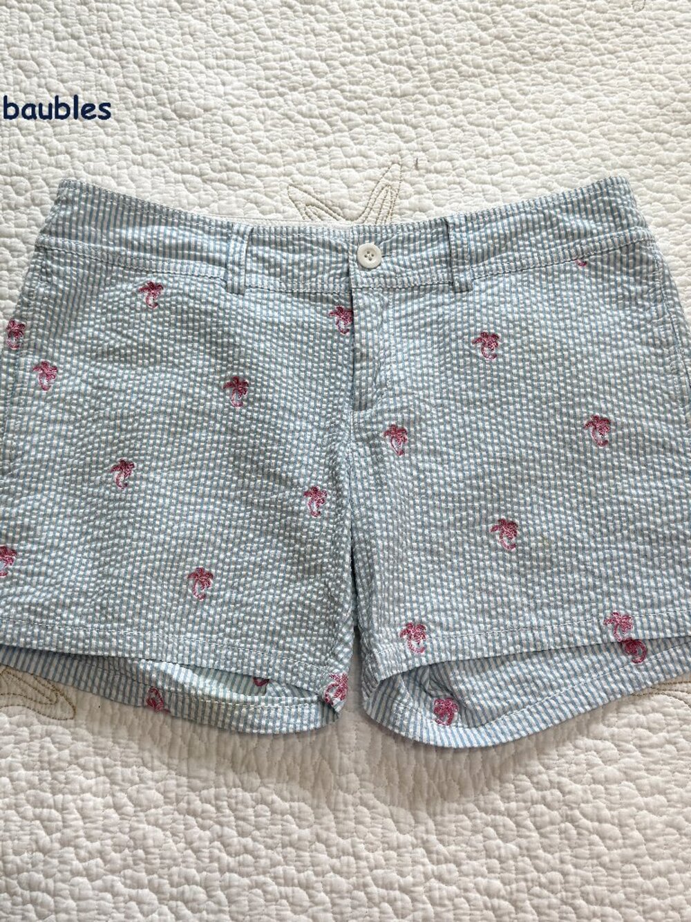 Lily Pulitzer Seersucker Hurricane Shorts Embroidered w/Pink Palm Trees - Sz 6